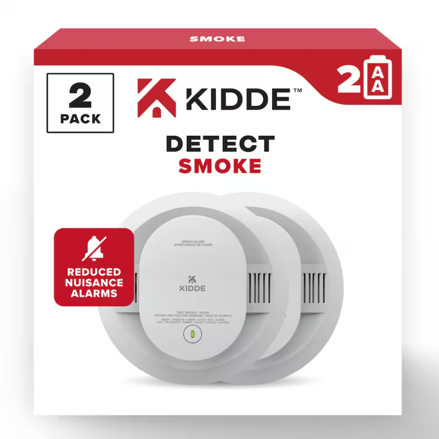 Détecteur de fumée compact Kidde, alimenté par piles AA